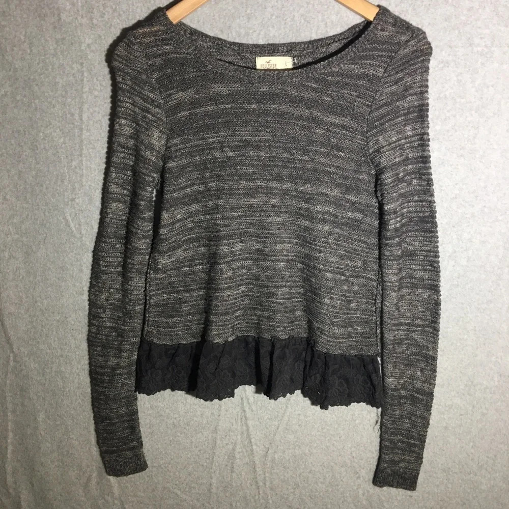 Womens Hollister Sweater Lace Trim Neutral Boho Feminine Dainty Girly Classic